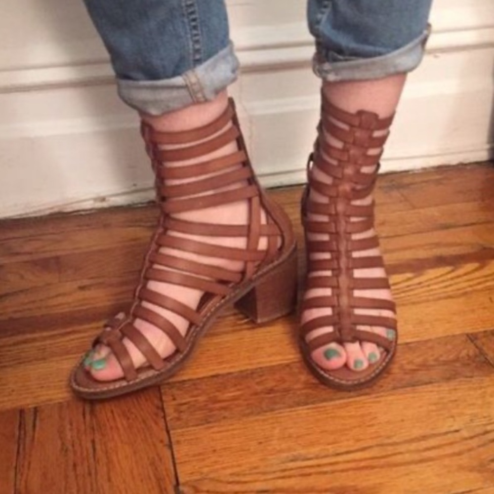 SixtySeven brown leather wrap sandal